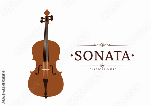 Cello illustration for classical music branding, with 'Sonata' text, ideal for music schools, concerts, and elegant musical themes.