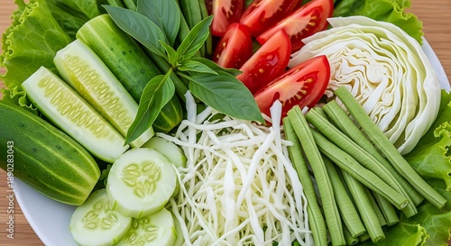 A vibrant platter of fresh raw vegetables for a healthy meal.