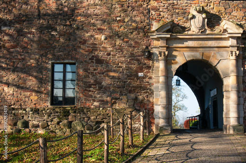 Entrance to Zamek (Сastle). Portal. Toszek, Poland.