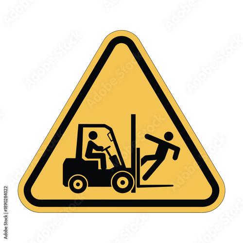 Warning sign depicting a forklift and a person potentially being struck