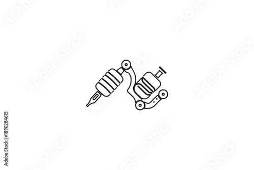 Line art illustration of two professional tattoo machines on a clean white background