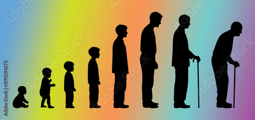 People of different ages. Silhouette of a man from a baby to an old man