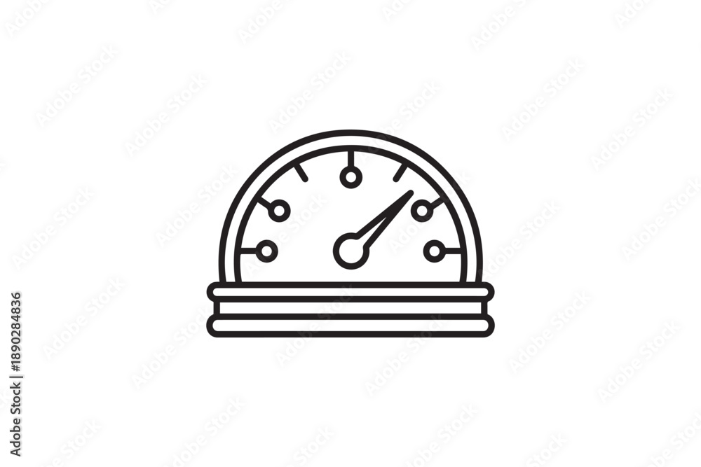 Fototapeta premium Outline speedometer gauge icon symbol isolated on white background showing speed measurement