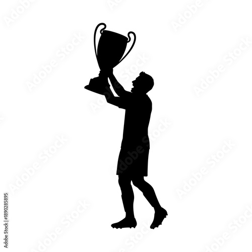 vector silhouette of a soccer player lifting the trophy after the championship