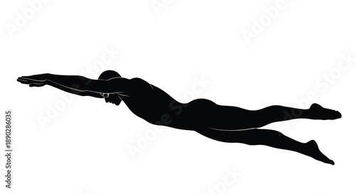 Silhouette of a swimmer in a freestyle stroke dynamically moving forward