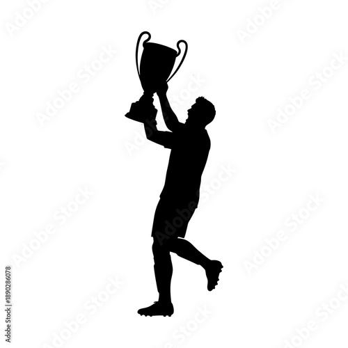 vector silhouette of a soccer player lifting the trophy after the championship