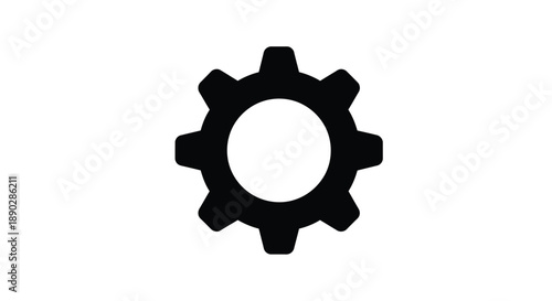 Simple black gear icon on a white background representing settings or mechanics