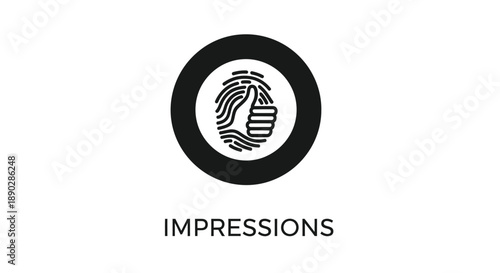 Black and white graphic of a fingerprint within a circle with text