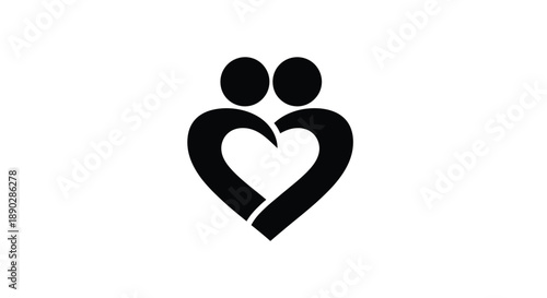 Simple black icon depicting two people forming a heart shape