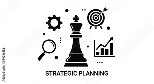 Strategic planning concept with chess piece target and growth chart icons