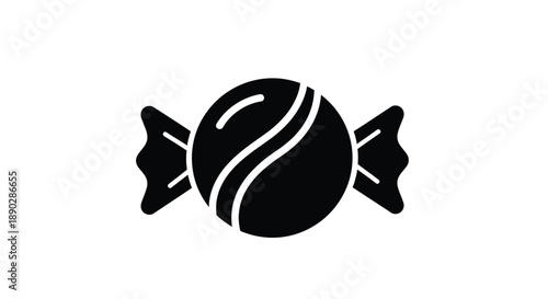 Simple black and white icon depicting a wrapped hard candy