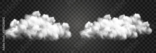 Vector white realistic cloud set. Cloud texture, nature sky or foggy nature illustration on png background. Vector weather isolated on transparent background.