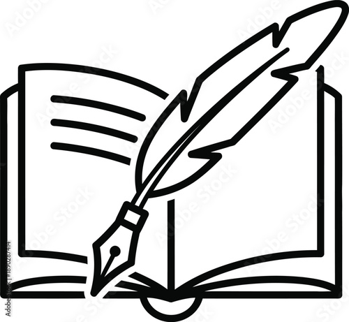 Writing with quill pen on open book