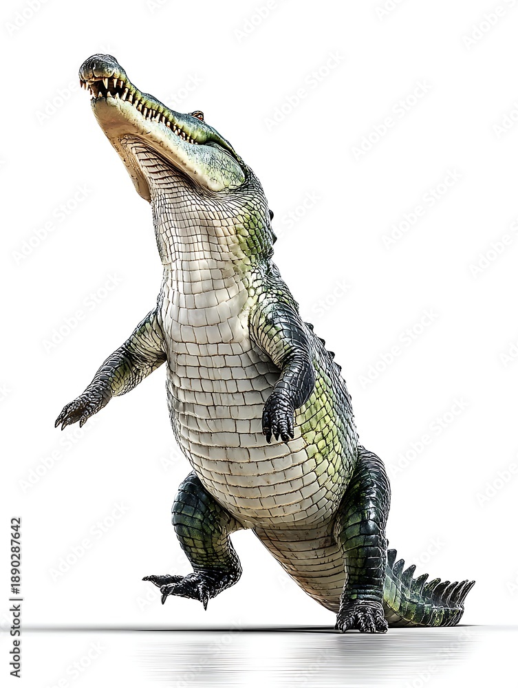 Obraz premium crocodile isolated on white background with detailed scales texture wildlife close up concept sharp focus studio lighting commercial stock photo, Realistic Photo