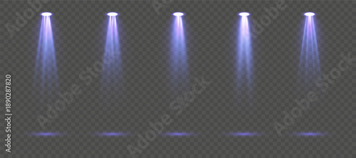 Set of stage lighting effects with blue spotlights, glowing beams and smooth illumination gradients isolated on transparent background ideal for concerts, shows, promotions and vector stock compositio