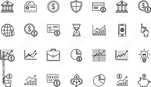 A collection of 25 unique business and finance related icons and symbols