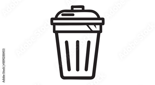Simple line illustration of a trash can with a lid viewed from the front