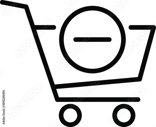 Shopping cart with negative sign indicating removal or cancellation
