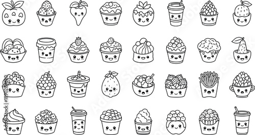 Collection of 30 varied ice cream sundae illustrations