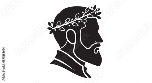 Ancient Greek or Roman Poet or Philosopher Silhouette with Laurel Wreath Illustration