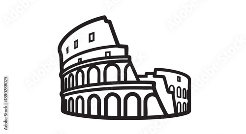 Illustration of the Colosseum, a historical landmark in Rome, showcasing ancient architecture and cultural heritage in a simple line drawing style