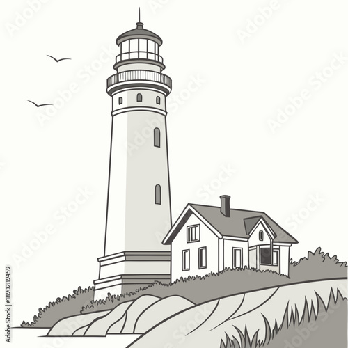 A picturesque lighthouse standing tall on a cliff overlooking the sea.