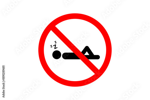 Tableau sur toile Red prohibited sign with person sleeping icon for no resting or loitering zone warning symbol, area restriction isolated on transparent background for public signage and design