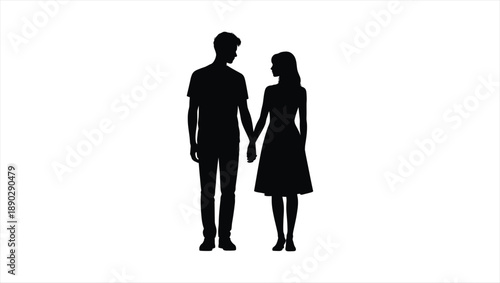 Couple holding hands in a tender moment, facing together, in simple illustration