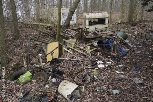 Wallpaper Mural Pollution, rubbish and dilapidated campers in the forest, Hesse, Germany Torontodigital.ca