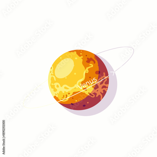 Colorful illustration of the planet Venus with a white orbit line and its name on it