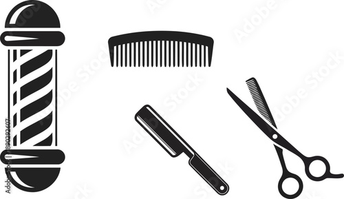 Barber shop icons set with grooming tools and symbol