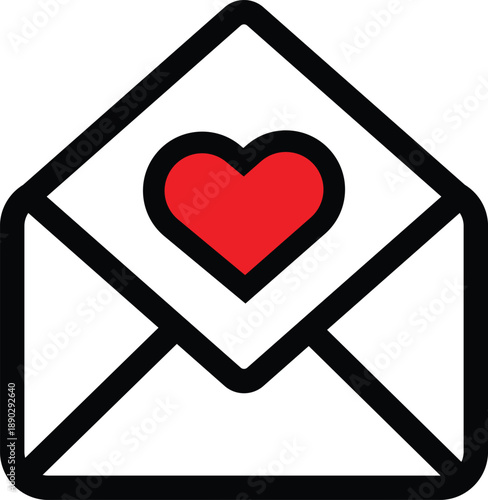 Open Envelope with Red Heart Icon on White Background