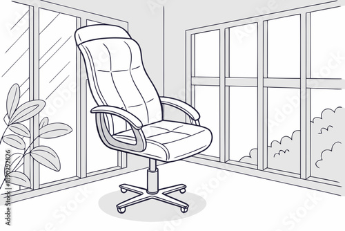 Modern Ergonomic Office Chair With Plush Cushion In A Bright Room With Windows
