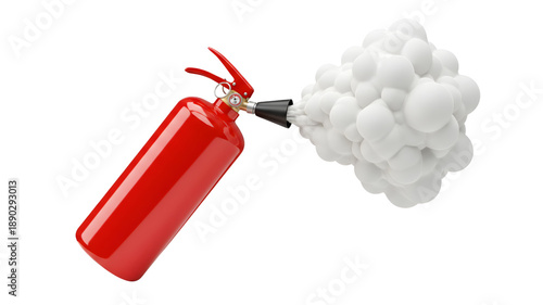 Red Fire Extinguisher Spraying White Fire Suppressant Foam Transparent background