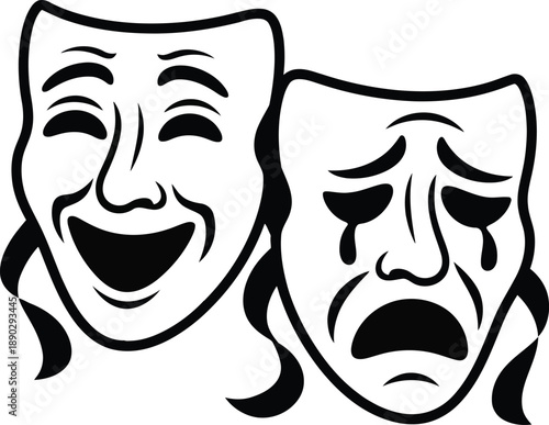 Theatrical comedy and tragedy masks in black and white