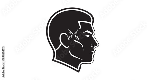 Silhouette of a man's head with a visible brain, symbolizing thought and cognition from a side view