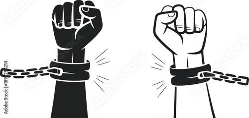 Hands breaking free from chains symbolizing liberation and freedom