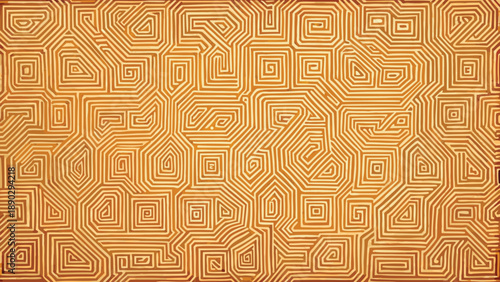 Vibrant orange geometric pattern with intricate square and triangle shapes maze