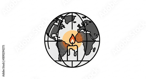 Globe with melting candle symbolizing global warming and climate change