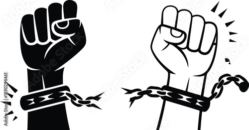 Breaking free chained fists symbolizing empowerment and liberation