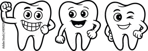 Fun tooth characters celebrating and smiling with joy