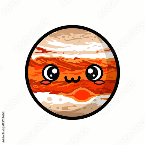Adorable Kawaii Style Illustration of Planet Jupiter with Cute Facial Expressions Smiling