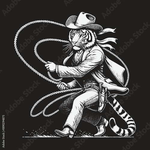 Tiger Cowboy with Lasso: A Wild West Feline Adventure.