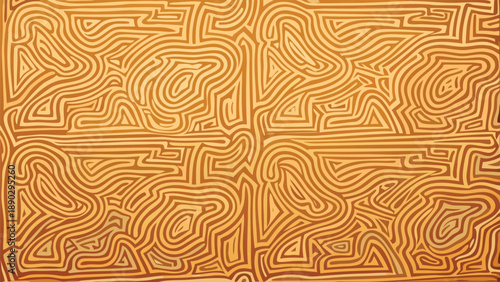 Intricate orange maze design with interconnected lines and shapes on a seamless pattern background