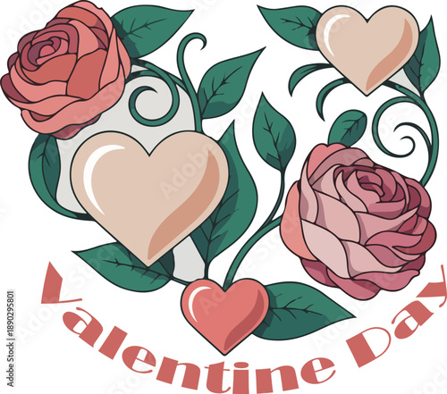 Hearts of love ornaments logo with flower and leves valentine day logo .