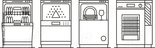 Professional vector technical drawings for dishwashers kitchen appliances home maintenance and interior design planning branding.