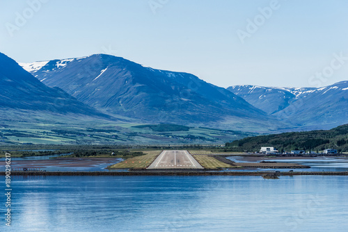 Fotografia View of Akureyri Airport Runway, Iceland
