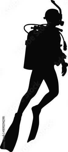 Scuba diver in silhouette exploring ocean depths with diving gear