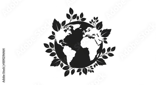 Earth globe with leaves eco friendly symbol black
