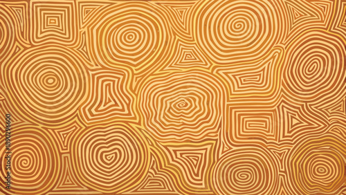 Vibrant golden abstract pattern with swirling shapes and lines on textured background